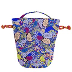 Blue Yellow Background Pattern Vector Texture Paisley Drawstring Bucket Bag by Jancukart