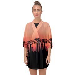 Baobabs Trees Silhouette Landscape Sunset Dusk Half Sleeve Chiffon Kimono