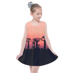 Baobabs Trees Silhouette Landscape Sunset Dusk Kids  Summer Dress