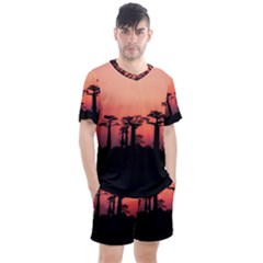 Baobabs Trees Silhouette Landscape Sunset Dusk Men s Mesh Tee And Shorts Set