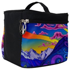 Psychedelic Colorful Lines Nature Mountain Trees Snowy Peak Moon Sun Rays Hill Road Artwork Stars Sk Make Up Travel Bag (big) by Jancukart