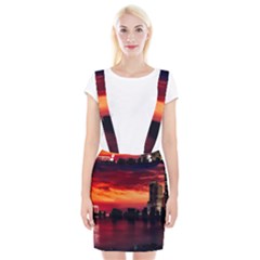 New York City Urban Skyline Harbor Bay Reflections Braces Suspender Skirt by Jancukart