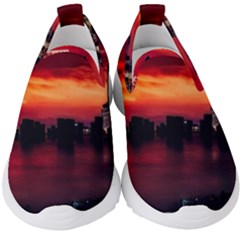 New York City Urban Skyline Harbor Bay Reflections Kids  Slip On Sneakers by Jancukart