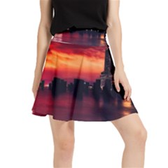 New York City Urban Skyline Harbor Bay Reflections Waistband Skirt by Jancukart