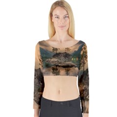 Nature Waters Lake Island Landscape Thunderstorm Long Sleeve Crop Top by Jancukart