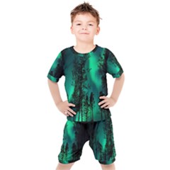 Aurora Northern Lights Celestial Magical Astronomy Kids  Tee and Shorts Set