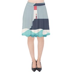 Lighthouse Ocean Nautical Sea Minimal Minimalist Velvet High Waist Skirt