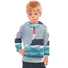 Lighthouse Ocean Nautical Sea Minimal Minimalist Kids  Hooded Pullover by Pakemis