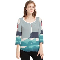 Lighthouse Ocean Nautical Sea Minimal Minimalist Chiffon Quarter Sleeve Blouse