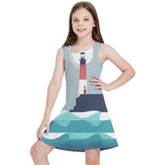 Lighthouse Ocean Nautical Sea Minimal Minimalist Kids  Lightweight Sleeveless Dress by Pakemis