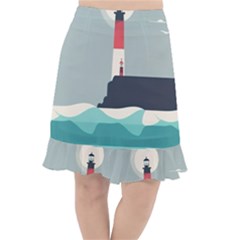 Lighthouse Ocean Nautical Sea Minimal Minimalist Fishtail Chiffon Skirt by Pakemis