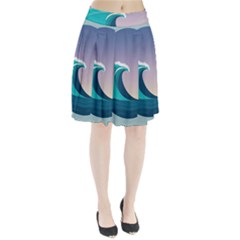 Tsunami Tidal Wave Wave Minimalist Ocean Sea 4 Pleated Skirt by Pakemis