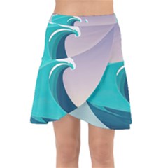 Tsunami Tidal Wave Wave Minimalist Ocean Sea 4 Wrap Front Skirt by Pakemis