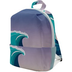 Tsunami Tidal Wave Wave Minimalist Ocean Sea 4 Zip Up Backpack