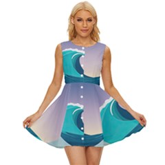 Tsunami Tidal Wave Wave Minimalist Ocean Sea 4 Sleeveless Button Up Dress by Pakemis