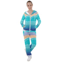 Tsunami Tidal Wave Wave Minimalist Ocean Sea Women s Tracksuit by Pakemis