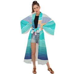 Tsunami Tidal Wave Wave Minimalist Ocean Sea Maxi Kimono by Pakemis