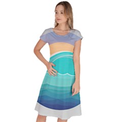 Tsunami Tidal Wave Wave Minimalist Ocean Sea Classic Short Sleeve Dress by Pakemis