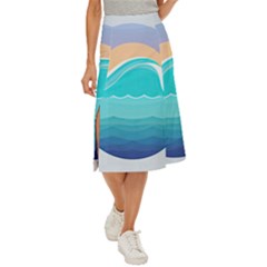 Tsunami Tidal Wave Wave Minimalist Ocean Sea Midi Panel Skirt by Pakemis