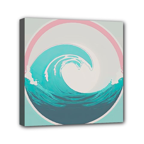 Tidal Wave Ocean Sea Tsunami Wave Minimalist Mini Canvas 6  X 6  (stretched) by Pakemis