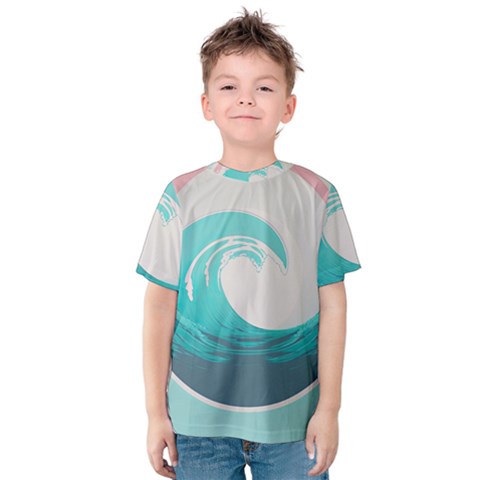 Tidal Wave Ocean Sea Tsunami Wave Minimalist Kids  Cotton Tee by Pakemis