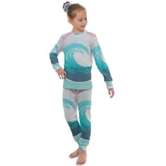 Tidal Wave Ocean Sea Tsunami Wave Minimalist Kids  Long Sleeve Set  by Pakemis