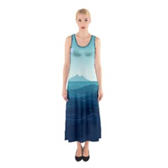 Ai Generated Ocean Waves Sea Water Nautical Sleeveless Maxi Dress by Pakemis