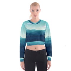 Ai Generated Ocean Waves Sea Water Nautical Cropped Sweatshirt by Pakemis