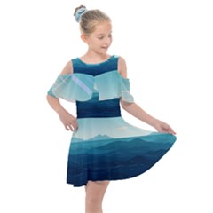 Ai Generated Ocean Waves Sea Water Nautical Kids  Shoulder Cutout Chiffon Dress by Pakemis