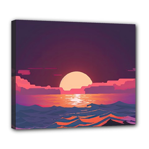 Sunset Ocean Beach Water Tropical Island Vacation 5 Deluxe Canvas 24  X 20  (stretched)