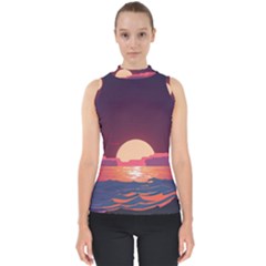 Sunset Ocean Beach Water Tropical Island Vacation 5 Mock Neck Shell Top