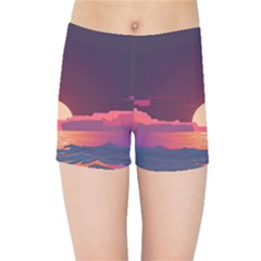 Sunset Ocean Beach Water Tropical Island Vacation 5 Kids  Sports Shorts