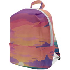 Sunset Ocean Beach Water Tropical Island Vacation 4 Zip Up Backpack by Pakemis
