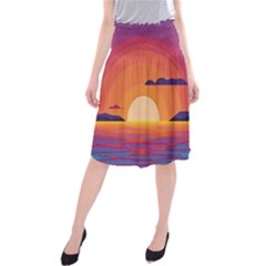 Sunset Ocean Beach Water Tropical Island Vacation Landscape Midi Beach Skirt by Pakemis