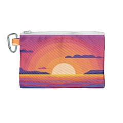 Sunset Ocean Beach Water Tropical Island Vacation Landscape Canvas Cosmetic Bag (medium) by Pakemis