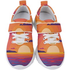 Sunset Ocean Beach Water Tropical Island Vacation Landscape Kids  Velcro Strap Shoes by Pakemis