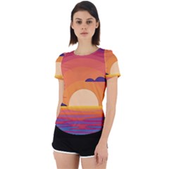 Sunset Ocean Beach Water Tropical Island Vacation Landscape Back Cut Out Sport Tee by Pakemis