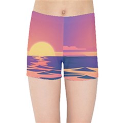 Sunset Ocean Beach Water Tropical Island Vacation Kids  Sports Shorts by Pakemis