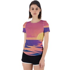 Sunset Ocean Beach Water Tropical Island Vacation Back Cut Out Sport Tee by Pakemis