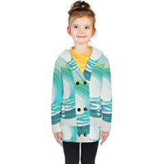 Tsunami Tidal Wave Wave Minimalist Ocean Sea 2 Kids  Double Breasted Button Coat by Pakemis