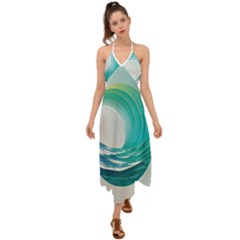 Tsunami Tidal Wave Wave Minimalist Ocean Sea 2 Halter Tie Back Dress  by Pakemis