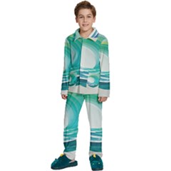 Tsunami Tidal Wave Wave Minimalist Ocean Sea 2 Kids  Long Sleeve Velvet Pajamas Set by Pakemis