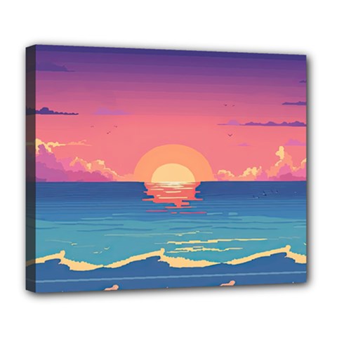 Sunset Ocean Beach Water Tropical Island Vacation 2 Deluxe Canvas 24  X 20  (stretched) by Pakemis