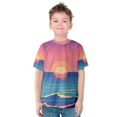 Sunset Ocean Beach Water Tropical Island Vacation 2 Kids  Cotton Tee