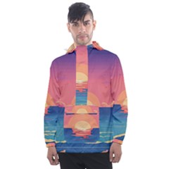 Sunset Ocean Beach Water Tropical Island Vacation 2 Men s Front Pocket Pullover Windbreaker by Pakemis