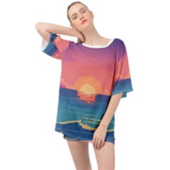 Sunset Ocean Beach Water Tropical Island Vacation 2 Oversized Chiffon Top by Pakemis