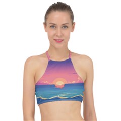 Sunset Ocean Beach Water Tropical Island Vacation 2 Racer Front Bikini Top by Pakemis