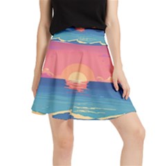 Sunset Ocean Beach Water Tropical Island Vacation 2 Waistband Skirt