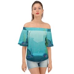 Intro Youtube Background Wallpaper Aquatic Water 2 Off Shoulder Short Sleeve Top by Pakemis