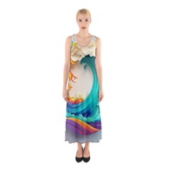 Tsunami Tidal Wave Wave Minimalist Ocean Sea 3 Sleeveless Maxi Dress